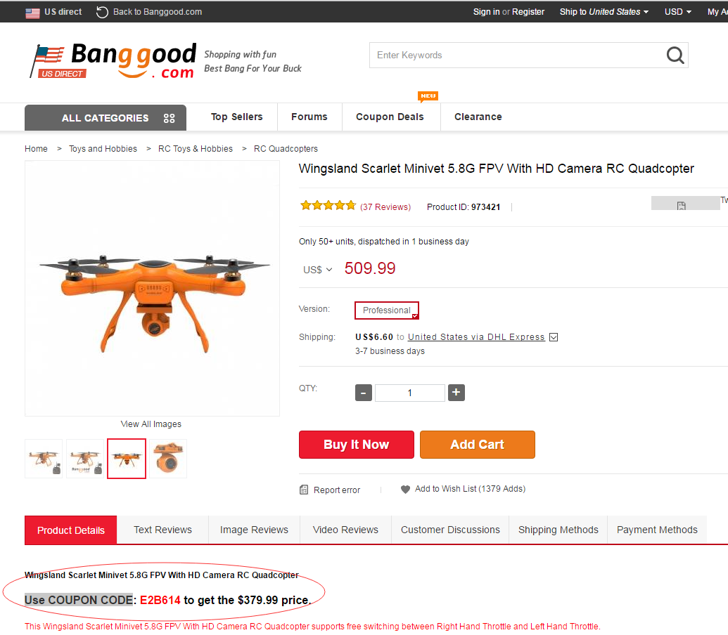 banggood rc drone coupon wingsland scarlet minivet - $379.99 Buy Wingsland Scarlet Minivet RC Quadcopter Use Coupon Code