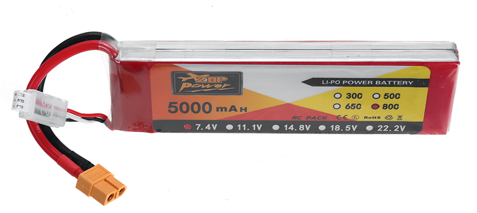36 10 - ZOP Power 7.4V 5000mAh 80C 2S LiPo Battery